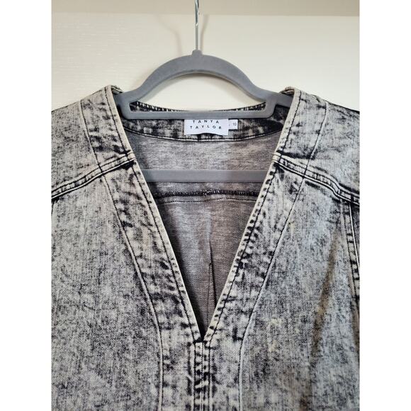 Tanya Taylor Retro Grey Black Faded Denim V Neck Shift Mini Dress, Size 10 - Picture 3 of 10
